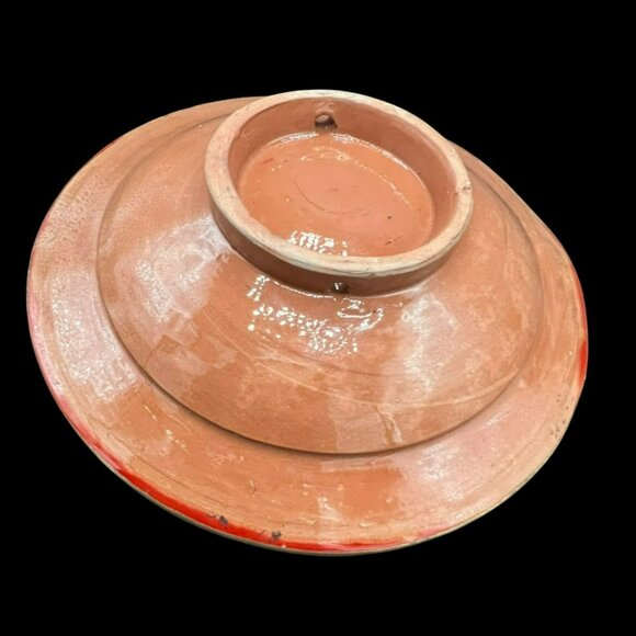 Moroccan Red Ceramic Plate Bowl Overlaid Berber Engraved Metal Handcrafted Decor - Picture 5 of 9